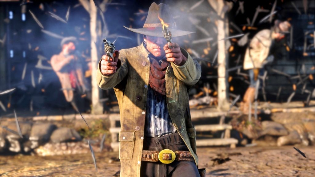 Главный герой стреляет во врагов в Red Dead Redemption 2